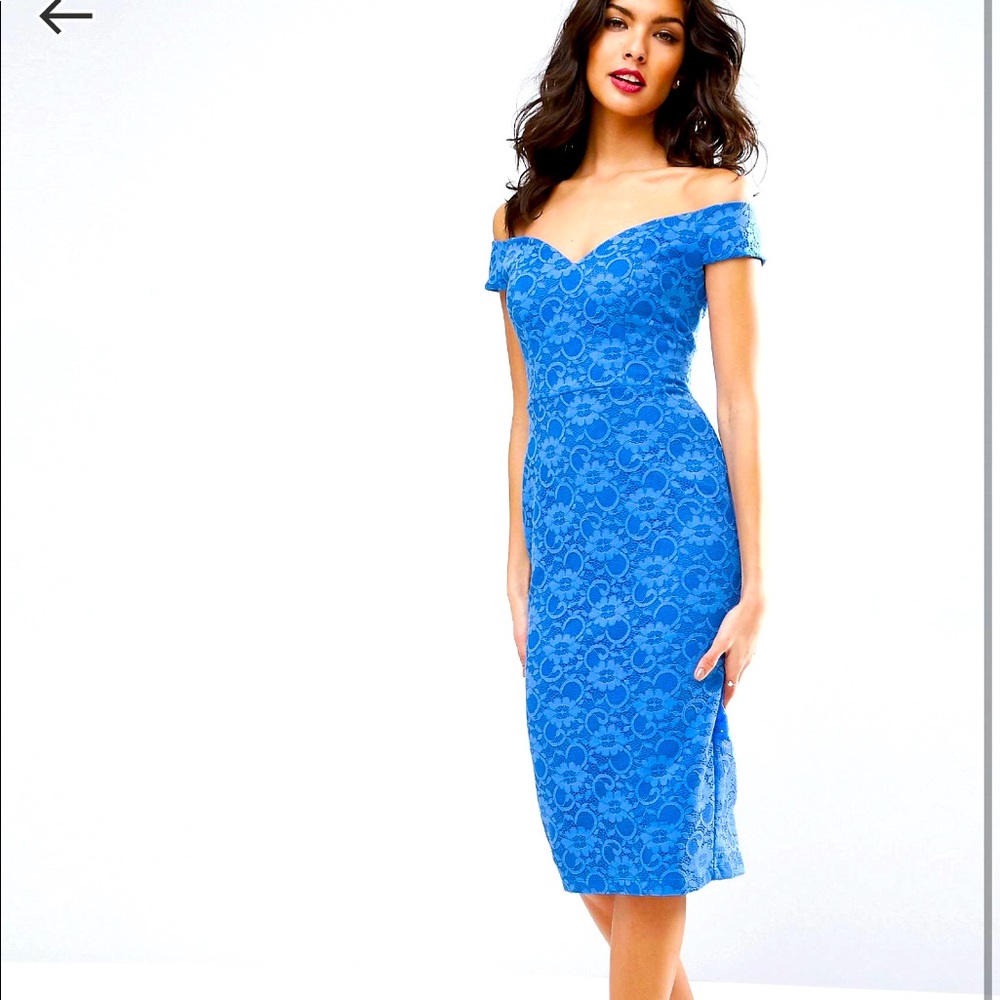 ASOS lace sweetheart Bardot midi off-shoulder